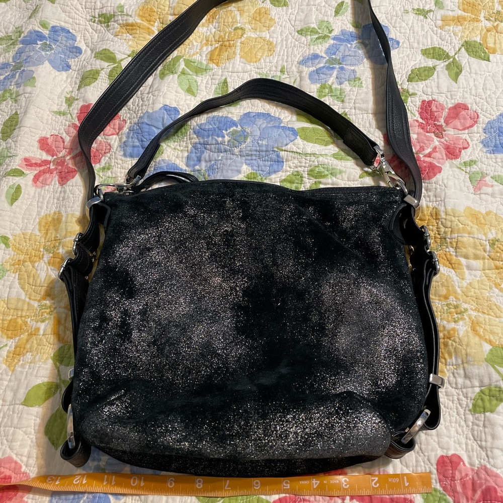 Rough & Tumble black medium hoop hobo in graphite.